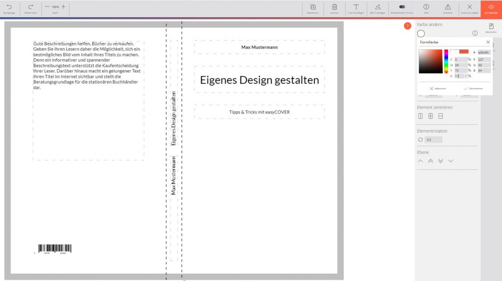 Design-Oberfläche für eine Covergestaltung