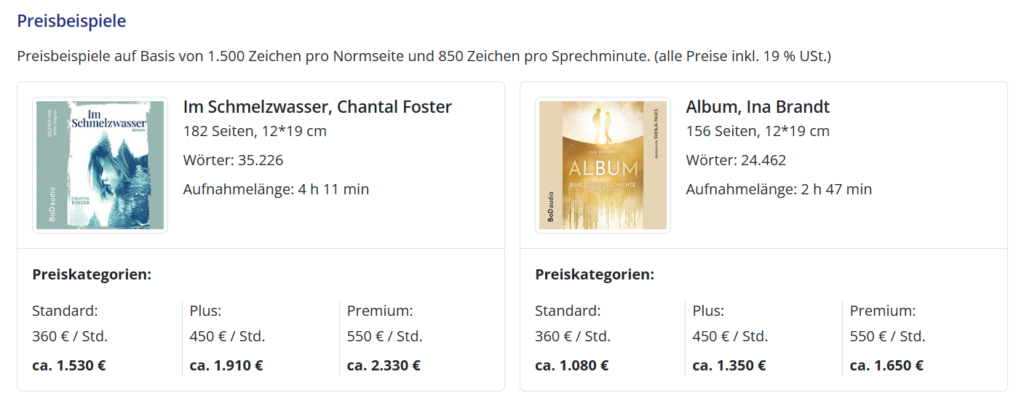 Hörbuchanfrage: Beispiel Preis